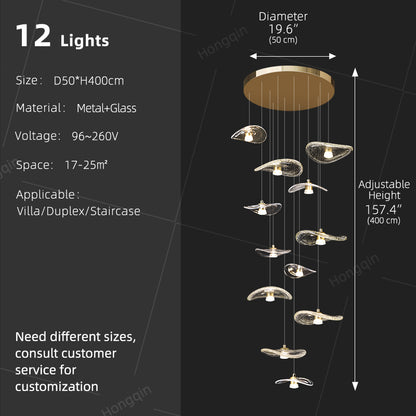 Staircase Duplex Loft Pendant Light Rotating Staircase Light Glass Pendants Lighting Modern Ceiling Chandelier