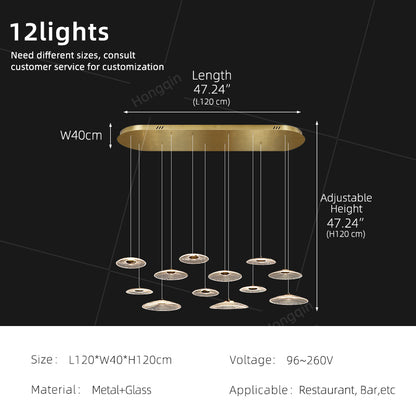 Modern Luxury Glass Chandelier Bar Kitchen Island Table Ripple Water Glass Pendant Lamp Art High Ceiling Hanging Lights