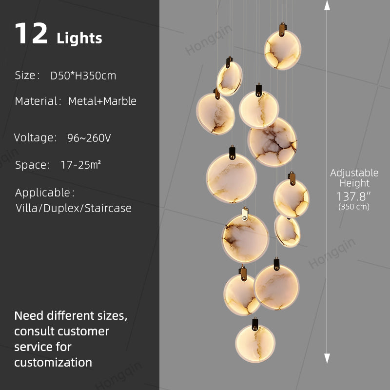 Luxury High Ceiling Hanging Lights Marble Pendant Light for Stair Lustre Sitting Room Villa Staircase Chandelier Lighting