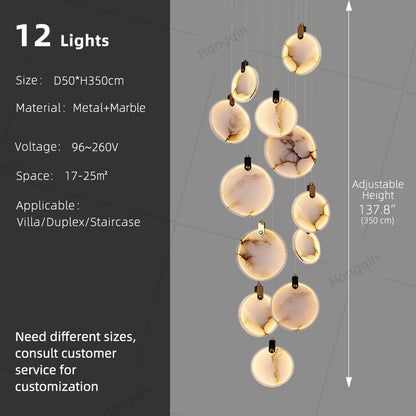 Luxury High Ceiling Hanging Lights Marble Pendant Light for Stair Lustre Sitting Room Villa Staircase Chandelier Lighting