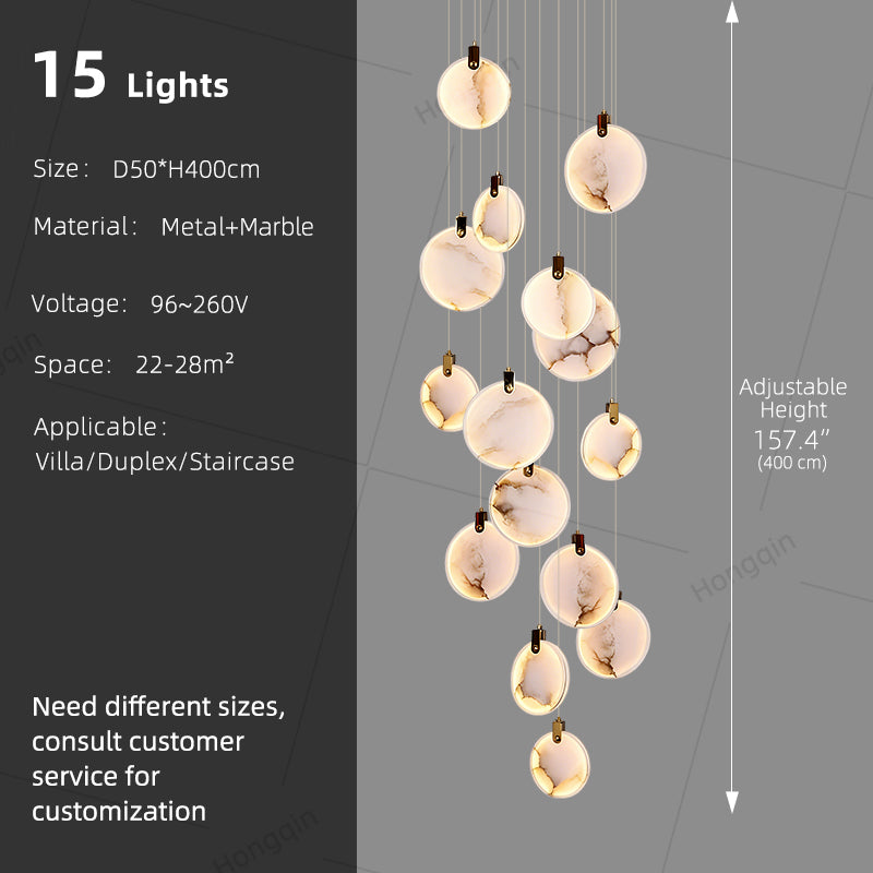 Luxury High Ceiling Hanging Lights Marble Pendant Light for Stair Lustre Sitting Room Villa Staircase Chandelier Lighting