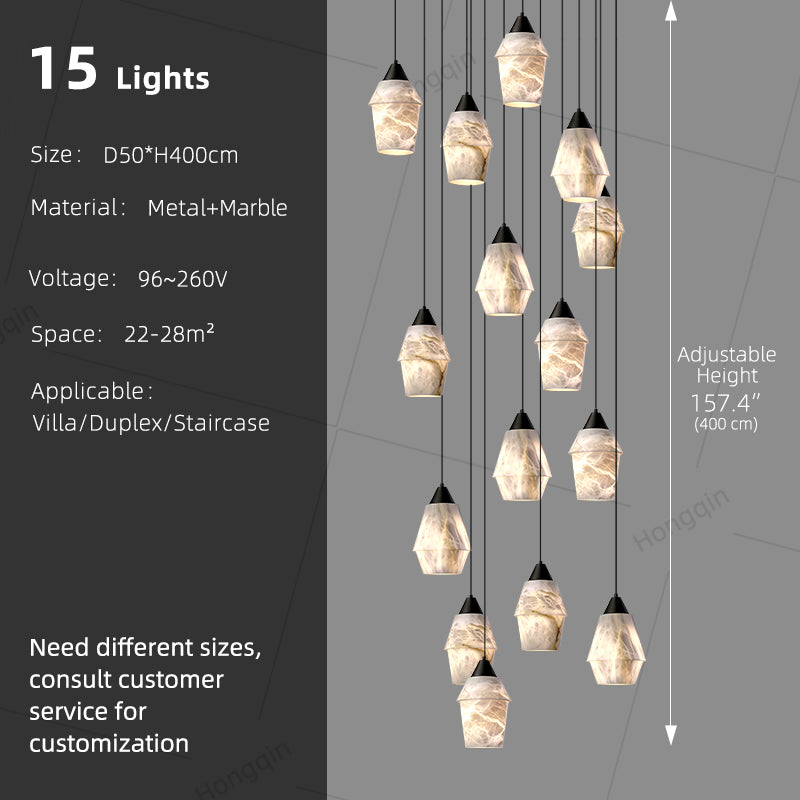 Stair Chandelier Nordic Minimalist Marble Hanging Lamp Sitting Room Villa Staircase Chandelier High Ceiling Pendant Light Lustre
