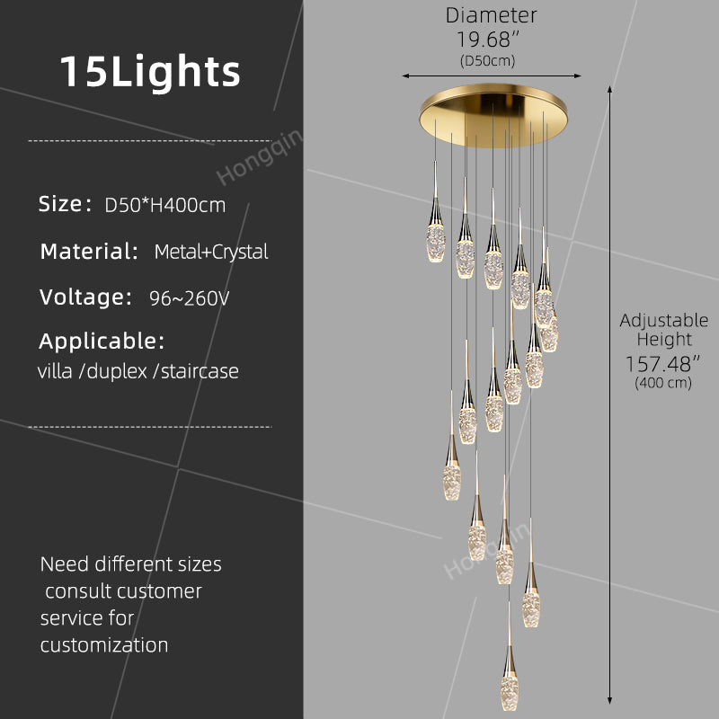 Modern Staircase Pendant Light Luxury Villa Attic Restaurant Suspended Ceiling Ceiling Light Designer Crystal Pendant Light