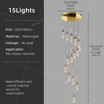 Modern Staircase Pendant Light Luxury Villa Attic Restaurant Suspended Ceiling Ceiling Light Designer Crystal Pendant Light