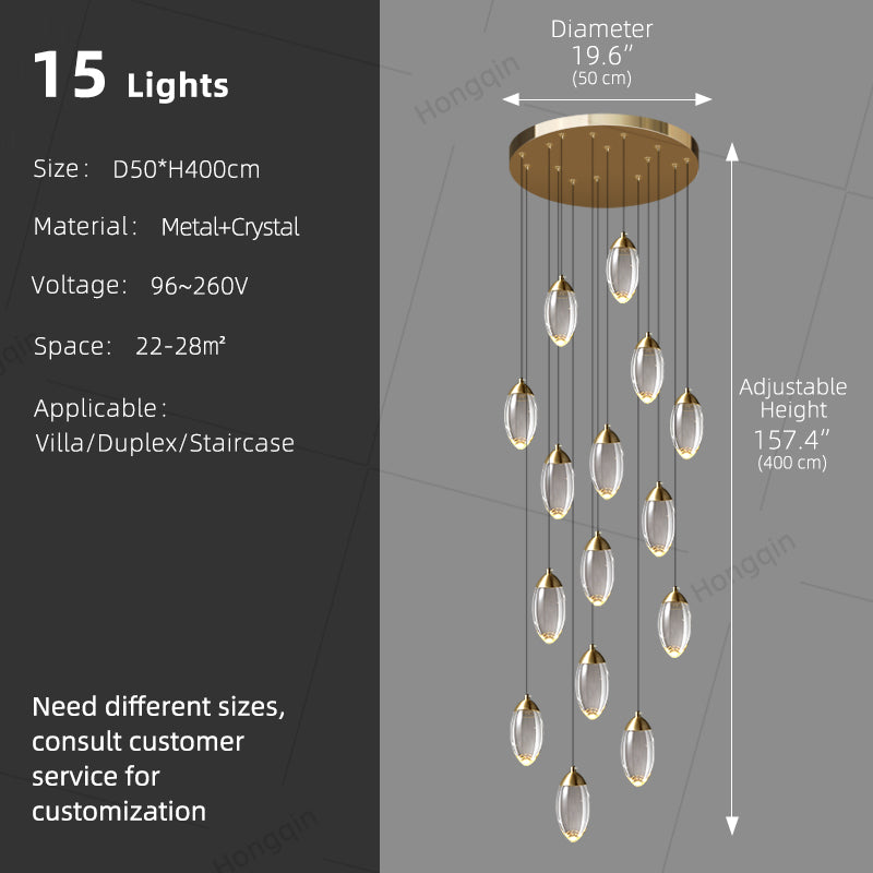 Stair Chandelier Luxury Crystal Chandelier Villa Duplex Loft Pendent Light Lighting Staircase High Ceiling Led Hanging Lamp