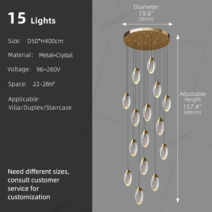 Stair Chandelier Luxury Crystal Chandelier Villa Duplex Loft Pendent Light Lighting Staircase High Ceiling Led Hanging Lamp
