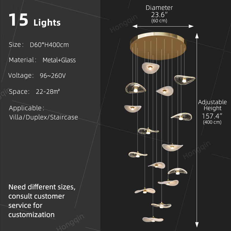 Stair Light LED Glass Chandelier Modern Pendant Light for Living Restaurant Staircase Long Villa Hote Luxury Stairwell Lighting