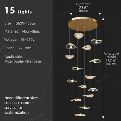 Stair Light LED Glass Chandelier Modern Pendant Light for Living Restaurant Staircase Long Villa Hote Luxury Stairwell Lighting