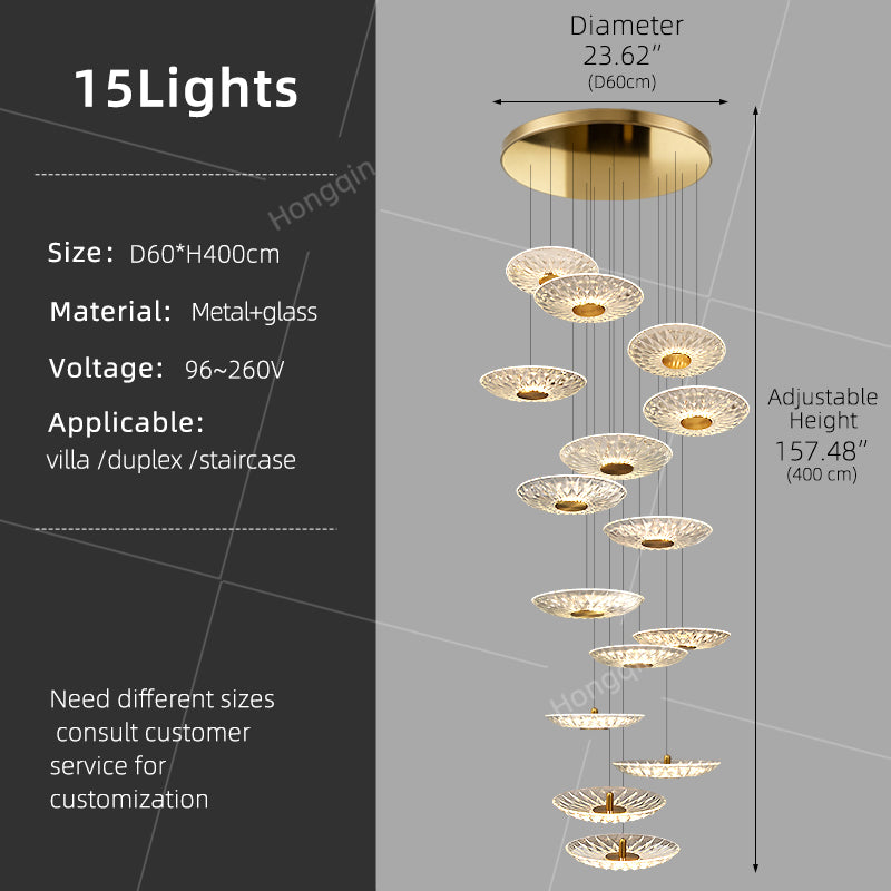 Luxury Glass Long Duplex Attic Stair Chandelier