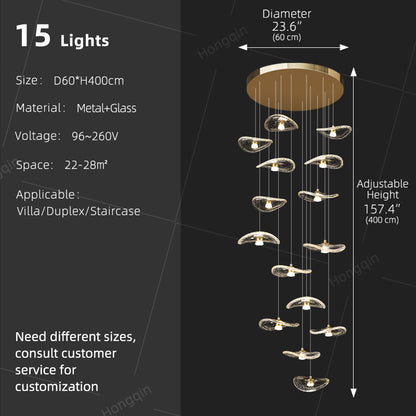 Indoor Rotating Staircase Hanging Lights Nordic Minimalist Villa Staircase Glass High Ceiling Chandelier Luxury Lighting