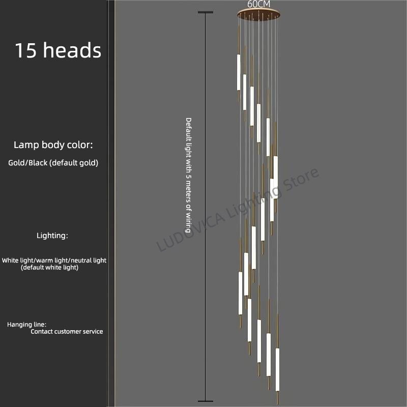 Duplex Attic Staircase Chandelier Long LED Chandelier Stair Pendant Dining Room Stair Chandeliers