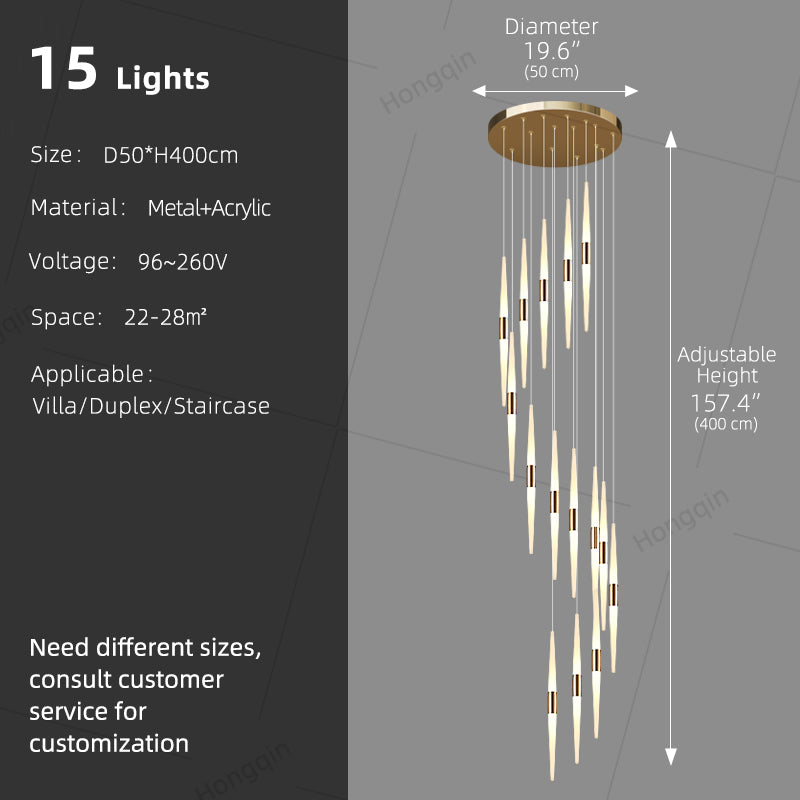 Acrylic Design Ceiling Stair Pendant Lamp Lighting Luxury Fixture Chandelier Long Staircase Chandelier Lustre Hanging Light