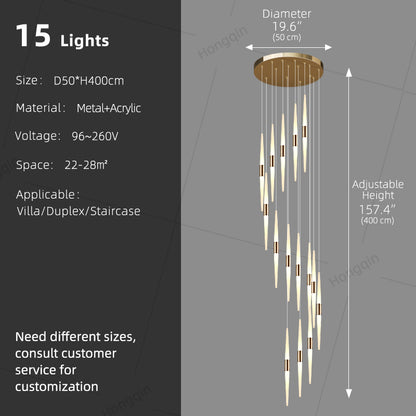 Acrylic Design Ceiling Stair Pendant Lamp Lighting Luxury Fixture Chandelier Long Staircase Chandelier Lustre Hanging Light