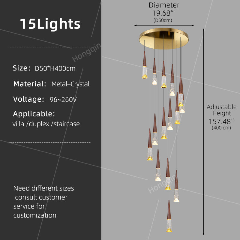 Staircase Hanging Light Rotating Staircase Crystal Chandelier Hanging Lamp Hall Villa High Ceiling Long Pendant Light Lighting