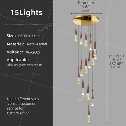 Staircase Hanging Light Rotating Staircase Crystal Chandelier Hanging Lamp Hall Villa High Ceiling Long Pendant Light Lighting
