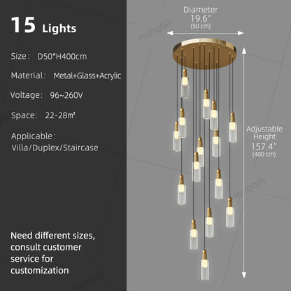 Modern Glass Chandelier for Stairs Sitting Room Villa Staircase Chandelier High Ceiling Pendant Lights Staircase Hanging Lamp