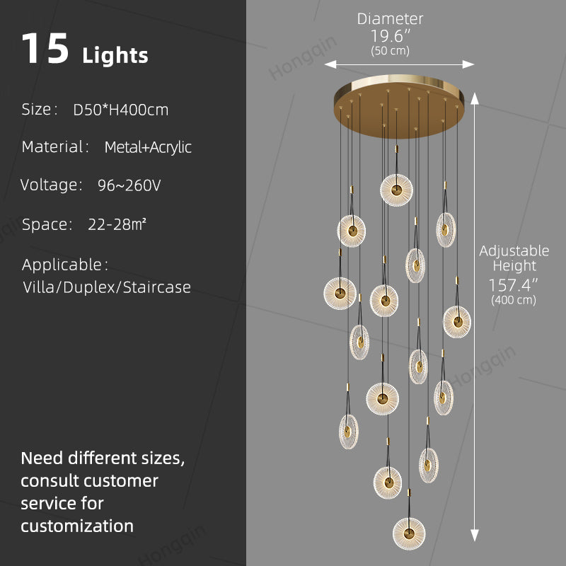 Modern Minimalist Stairs Chandelier Rotating Staircase Hanging Lights Acrylic Luxury Villa High Ceiling Pendent Light Lustre