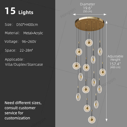 Modern Minimalist Stairs Chandelier Rotating Staircase Hanging Lights Acrylic Luxury Villa High Ceiling Pendent Light Lustre