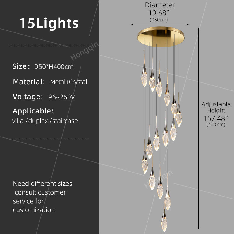 Modern Staircase Chandelier Light Luxury Villa Attic Hanging Ceiling Lamp Designer Crystal Raindrop Pendant Light
