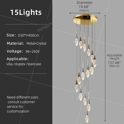 Modern Staircase Chandelier Light Luxury Villa Attic Hanging Ceiling Lamp Designer Crystal Raindrop Pendant Light