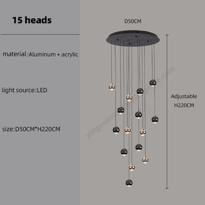 Luxury LED Staircase nordic minimalist Chandelier