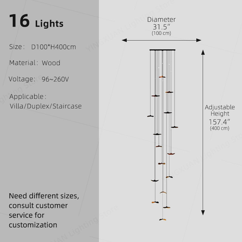 Wabi Sabi Solid Wood Villa Duplex Staircase Restaurant Chandelier