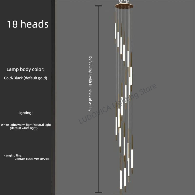 Duplex Attic Staircase Chandelier Long LED Chandelier Stair Pendant Dining Room Stair Chandeliers