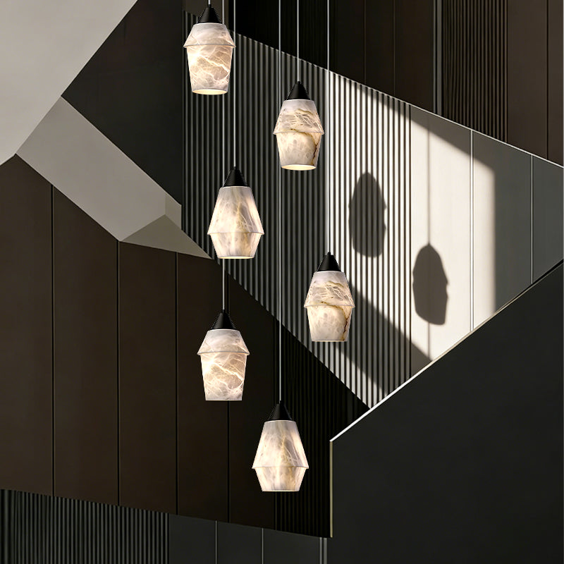 Stair Chandelier Nordic Minimalist Marble Hanging Lamp Sitting Room Villa Staircase Chandelier High Ceiling Pendant Light Lustre