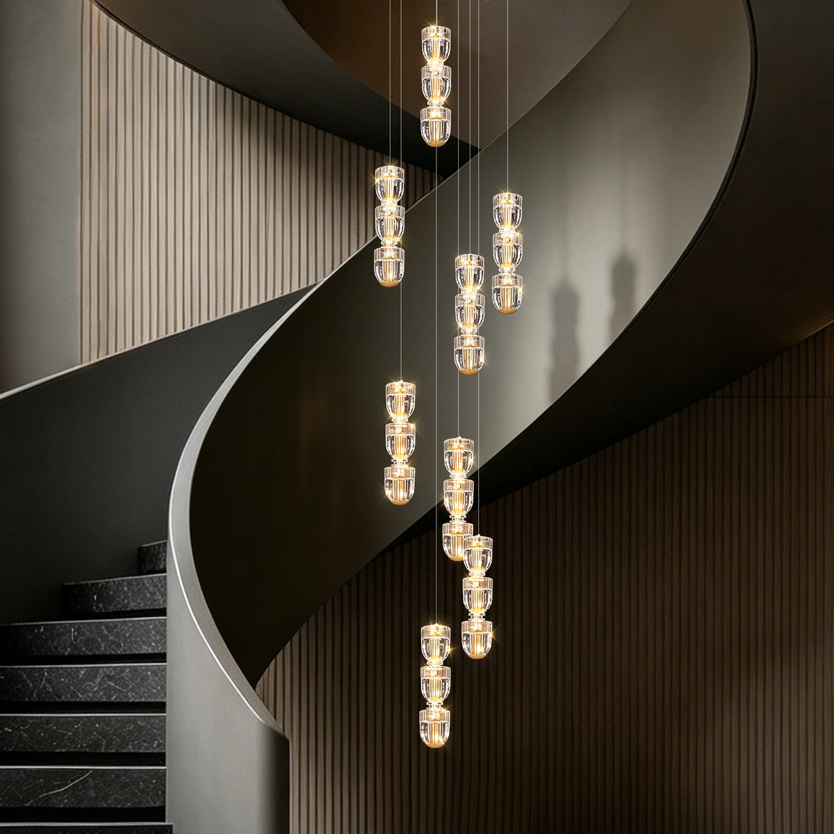 Modern Crystal Stair Loft Duplex Chandelier