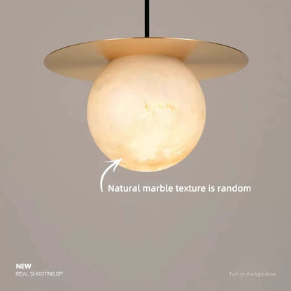 Cloud Stone LED Copper Round Lampshade chandelier