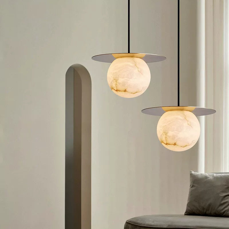 Cloud Stone LED Copper Round Lampshade chandelier