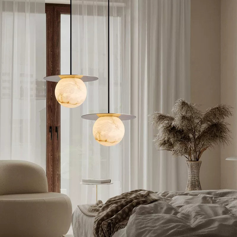 Cloud Stone LED Copper Round Lampshade chandelier