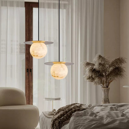 Cloud Stone LED Copper Round Lampshade chandelier