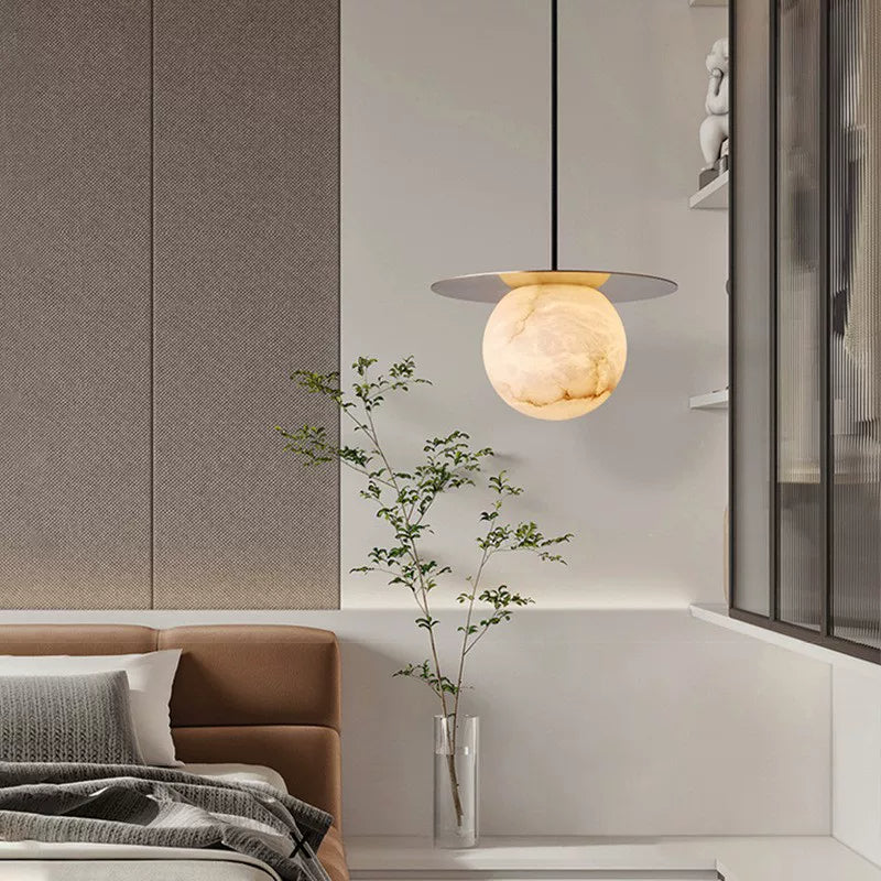 Cloud Stone LED Copper Round Lampshade chandelier