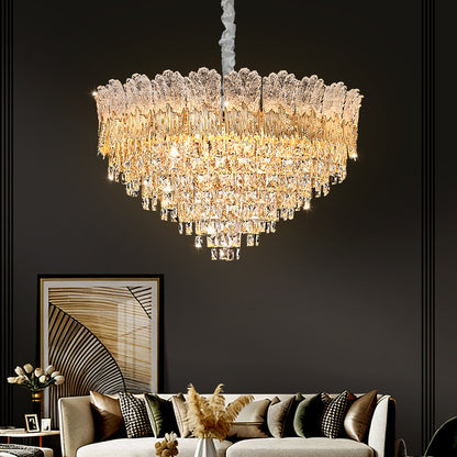 Modern Luxury Gold Iron Crystal Living Room Hanging Lamp
