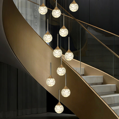 Modern Villa Loft Crystal LED Stair Chandelier
