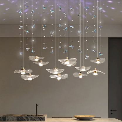 Dining Room Chandeliers Modern Villa Dining Table Bar Counter Kitchen Ceiling Lamp Double Color Lotus Leaf Glass Art Hanging Lam