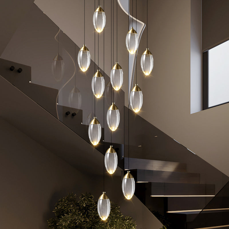 Stair Chandelier Luxury Crystal Chandelier Villa Duplex Loft Pendent Light Lighting Staircase High Ceiling Led Hanging Lamp