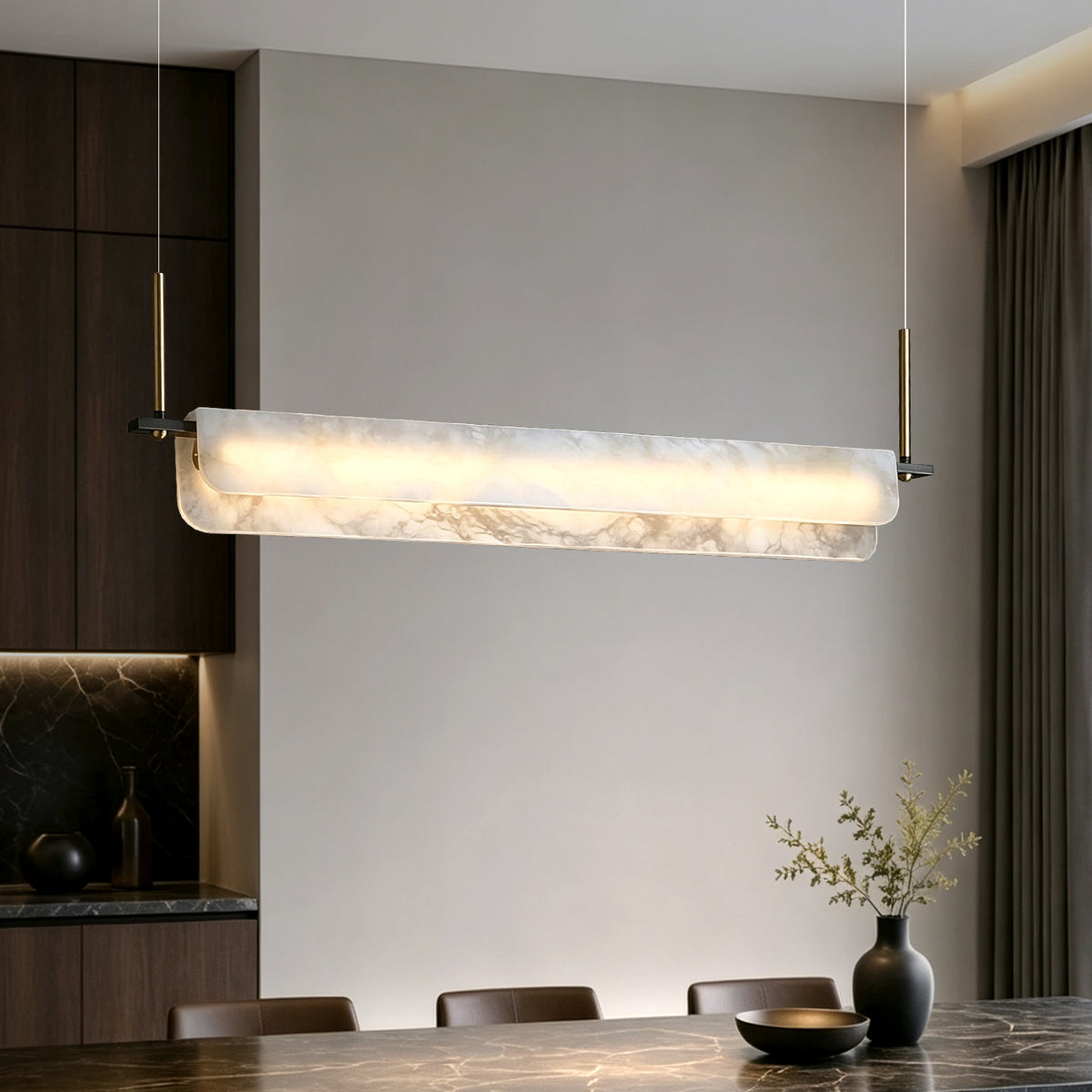Modern Natural Marble Long Chandelier
