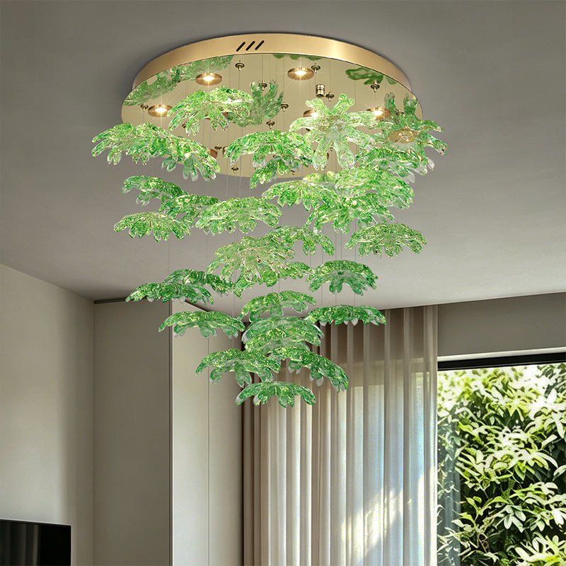 Modern Green Leaf Glass living room Chandelier
