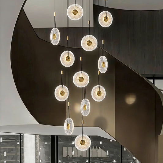Modern Minimalist Stairs Chandelier Rotating Staircase Hanging Lights Acrylic Luxury Villa High Ceiling Pendent Light Lustre