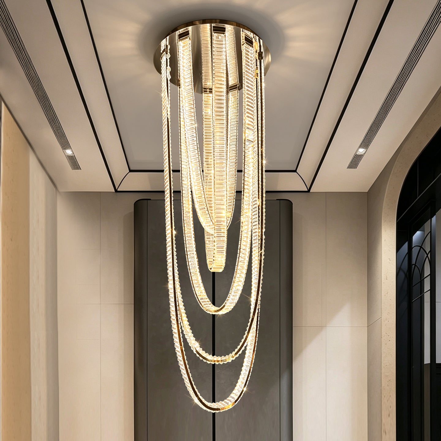 Modern Crystal Living Room Duplex Loft Hall High Chandelier