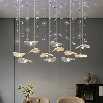 Dining Room Chandeliers Modern Villa Table Island Pendant Lamp Cream-white Lotus Leaf Glass Art Hanging Lamp