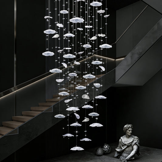Glass Chandelier Long Luxury Hanging Light Stair Chandelier Modern Hanging Lamp Lighting High Ceiling Staircase Pendant Light