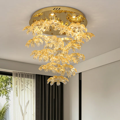 High End Art Glass Leaf Pendant Chandelier