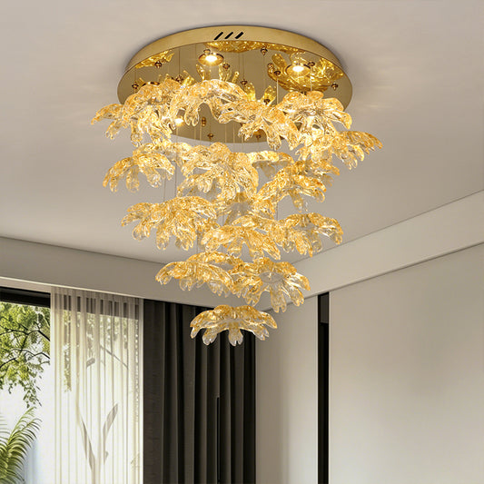 High End Art Glass Leaf Pendant Chandelier