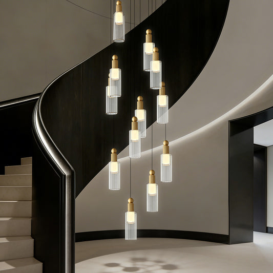 Modern Glass Chandelier for Stairs Sitting Room Villa Staircase Chandelier High Ceiling Pendant Lights Staircase Hanging Lamp
