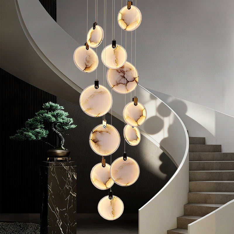 Luxury High Ceiling Hanging Lights Marble Pendant Light for Stair Lustre Sitting Room Villa Staircase Chandelier Lighting