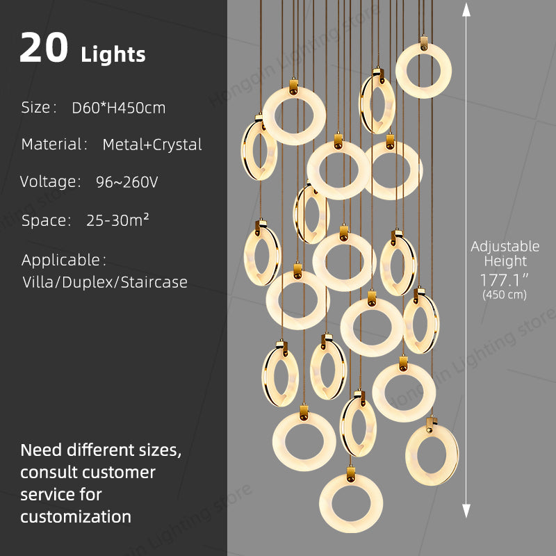 Stair Chandelier Nordic Minimalist Marble Staircase Pendant Light Villa Staircase High Ceiling Chandelier Luxury Lighting