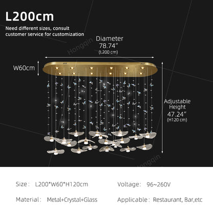 Dining Room Chandeliers Modern Villa Dining Table Bar Counter Kitchen Ceiling Lamp Double Color Lotus Leaf Glass Art Hanging Lam